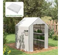 OUTSUNNY Walk-in Greenhouse Cover Replacement with Door & Mesh Windows, White Outsunny White
