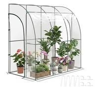 Outsunny Walk-In Greenhouse Lean-to Greenhouse 214 x 118 x 212cm Clear | Sloping Top, Zipped Roll Up Doors, Plastic Cover, for Flowers Vegetables and Herbs