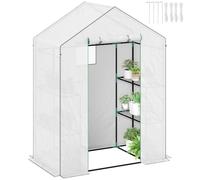OUTSUNNY Walk-in Greenhouse with 4 Shelves, Outdoor Small Greenhouse, White Outsunny White