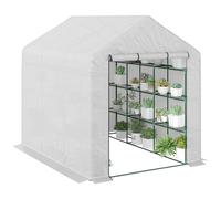 Outsunny Walk-in Greenhouse with 4 Tier 24 Shelves, Portable Grow House with Roll-up Zipped Door, 244 x 180 x 210 cm, White