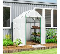 Outsunny Walk-In Greenhouse With 8 Shelves, Outdoor Small Greenhouse, White