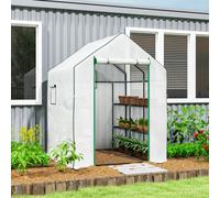 Outsunny 143 x 140cm Walk-In Greenhouse with Accessories - White, none