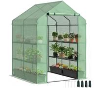 Outsunny Walk in Greenhouse with Shelves for Garden 143x138x190cm Green | Steeple Green House, Grow House, Removable Cover
