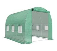 Outsunny Walk-in Greenhouse with Shelves, Polytunnel Greenhouse with Roll-Up Door, 6 Mesh Windows,198 x 275 x 191 cm, Green