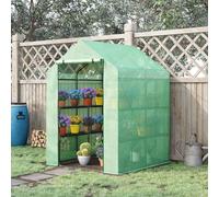 Outsunny Walk in Greenhouse with Shelves Steeple Green House for Garden Grow House Removable Cover 143x138x190cm, Green Dark Green