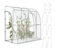 Outsunny Walk-In Greenhouse with Zipped Roll Up Doors, Lean-to Small Greenhouse with Plastic Cover and Sloping Top for Flowers, Vegetables and Herbs, 214cm x 118cm x 212cm, Clear