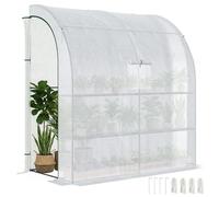 Outsunny Walk-In Lean to Wall Greenhouse 3 Tiers 200L x 100W x 215Hcm White | Windows and Doors, Outdoor Green House, 4 Wired Shelves