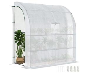 Outsunny Walk-In Lean to Wall Greenhouse 3 Tiers 200L x 100W x 215Hcm White | Windows and Doors, Outdoor Green House, 4 Wired Shelves