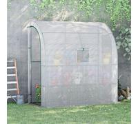 OUTSUNNY Walk-In Lean to Wall Greenhouse w/Window, Door, Shelf 200L x 100W x 213Hcm in White Outsunny White