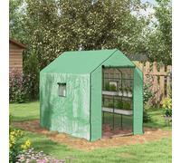 Outsunny Walk-in Greenhouse with 3 Tier 12 Shelves, Small Greenhouse with Reinforced PE Cover, Garden Plant Growhouse with Roll-up Door and Three Mesh Windows, 140 x 213 x 190 cm, Green