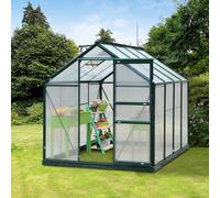 Outsunny 6x8Ft Walk-in Polycarbonate Greenhouse Plant Grow Galvanized Aluminium, Green