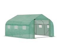Outsunny Walk-in Polytunnel Garden Greenhouse, Outdoor Mesh Door Greenhouse with PE Cover and 6 Windows, 3.5 x 3 x 2m, Green Green