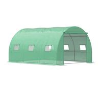 Outsunny Walk-In Polytunnel Greenhouse, Outdoor Garden Greenhouse with PE Cover, Zippered Roll Up Door and 6 Windows, 4 x 3 x 2 m, Green Aosom UK