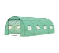 Outsunny Walk-in Polytunnel Greenhouse, Outdoor Garden Tunnel Greenhouse Tent with Zipped Roll-Up Door and 8 Mesh Windows, 6 x 3M Green