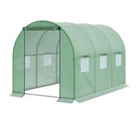 Outsunny Walk-in Polytunnel Greenhouse, Outdoor Garden Tunnel Greenhouse Tent with Zipped Roll-Up Door and 6 Mesh Windows, 3 x 2M Green