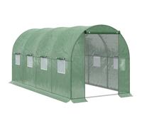 Outsunny Walk-in Polytunnel Greenhouse, Outdoor Garden Tunnel Greenhouse Tent with Zipped Roll-Up Door and 8 Mesh Windows, 4 x 2M Green