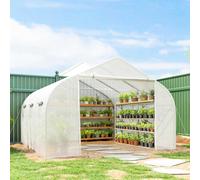 Outsunny Walk-In Polytunnel Greenhouse w/ Roll Up Door Windows, 3.5x3x2 m White - 4.5 x 3x2m