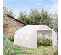 Outsunny Walk-In Polytunnel Greenhouse W/ Roll Up Door Windows, 4.5X3X2 M White