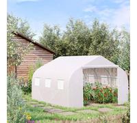 Outsunny Walk-In Polytunnel Greenhouse W/ Roll Up Door Windows, White White