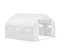 Outsunny Walk-In Polytunnel Greenhouse w/ Roll Up Door Windows, 4.5x3x2 m White