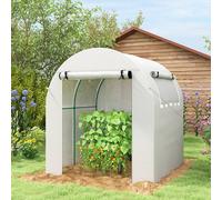 Outsunny Walk In Polytunnel Greenhouse With Roll-Up Window And Door, White
