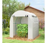 Outsunny Walk In Polytunnel Greenhouse With Roll-Up Window And Door, White