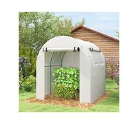 Outsunny Walk in Polytunnel Greenhouse with Roll-up Window and Door, White