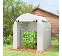OUTSUNNY Walk in Polytunnel Greenhouse with Roll-up Window & Door in White Outsunny White