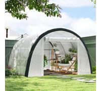 Outsunny 4 x 3(m) Walk-in Polytunnel Greenhouse with Upgraded Structure, Zipped Roll Up Mesh Door, 6 Mesh Windows, Tunnel Warm House Tent with PE Cover, 10 Plant Labels and Gloves, White