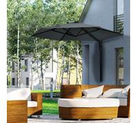 Outsunny Wall-Mounted Parasol Patio Umbrella With Hand To Push System Dark Grey