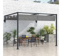 Outsunny 3 x 4m Lean To Pergola with Retractable Roof, Wall Mounted Garden Gazebo Outdoor Sun Shade Shelter for Patio, Deck