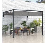 OUTSUNNY Wall Mounted Pergola with Retractable Sun Shade Canopy in Dark Grey Outsunny Dark Grey