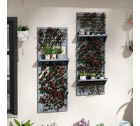 Outsunny 2pc Wooden Plant Stands w/ Shelves - Grey, Grey