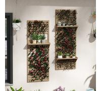 OUTSUNNY Wall Mounted Plant Stands Set of 2 with Shelves & Slatted Trellis in Natural Outsunny Natural