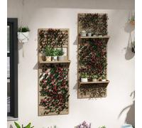 Outsunny Wall Mounted Plant Stands Set Of 2 With Shelves And Slatted Trellis In Natural Natural