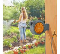 Outsunny Wall Mounted Retractable Hose Reel With Lock Orange Garden Water Hose Storage