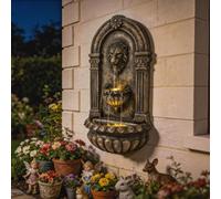 Outsunny Wall-Mounted Water Fountain, Garden Water Feature With Led Lights
