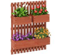 Outsunny Wall-mounted Wooden Garden Planters with Trellis, Brown