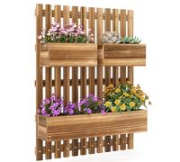 Outsunny Wall-mounted Wooden Garden Planters with Trellis, Drainage