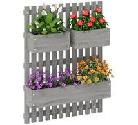 Outsunny Wall-mounted Wooden Garden Planters with Trellis, Grey