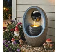 Outsunny Water Feature with 2-Tier Bowls, Pump and LED Lights - Grey - 22.5L x 17.5W x 35.5H cm - 1