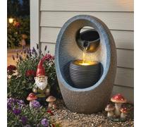 Outsunny Water Feature with 2-Tier Bowls, Indoor Outdoor Garden Water Fountain with Pump and LED Lights, Freestanding Resin Cascading Waterfall for Patio, Garden, Terrace, Porch, Home, Grey