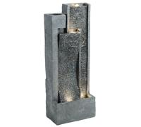 Outsunny Water Feature with LED Lights and Planter, 3-Tier Garden Water Fountain with Pump, Resin Waterfall Feature, Dark Grey