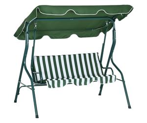 Outsunny Waterproof 3 Seater Garden Swing Seat Chair Outdoor Bench with Adjustable Canopy and Metal Frame, Green Stripes Aosom UK