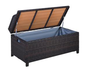 Outsunny Waterproof Rattan Wicker Outdoor Storage Bench with Cushion, Brown, Patio PE Rattan, Elegant Seating and Storage Solution Aosom UK