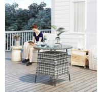 Outsunny Patio Furniture Rattan Garden Table with Umbrella Hole, Grey, Grey