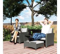OUTSUNNY Wicker Patio Conversation Set with 2 Armchairs & 6 Cushions in Cream Outsunny Cream