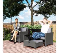 OUTSUNNY Wicker Patio Conversation Set with 2 Armchairs & 6 Cushions in Grey Outsunny Grey