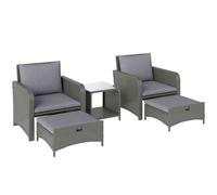 Outsunny Wicker Patio Conversation Set with 2 Armchairs and 6 Cushions Grey