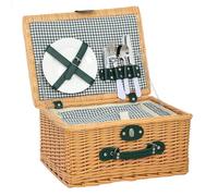 Outsunny Wicker Picnic Basket for 2 Person with Cooler Compartment, Picnic Hamper with Cutlery Service Kits and Carry Handle for Camping, Outdoor, Valentine Day, Chirtmas, Birthday, Light Brown